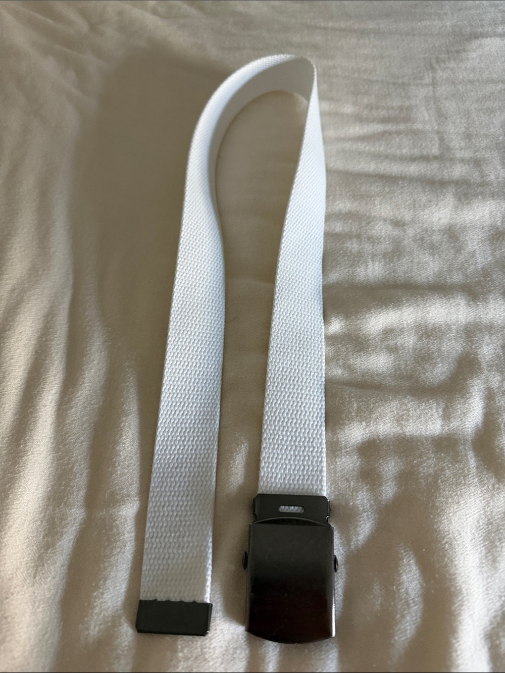 White canvas Belt with dark Silver Buckle